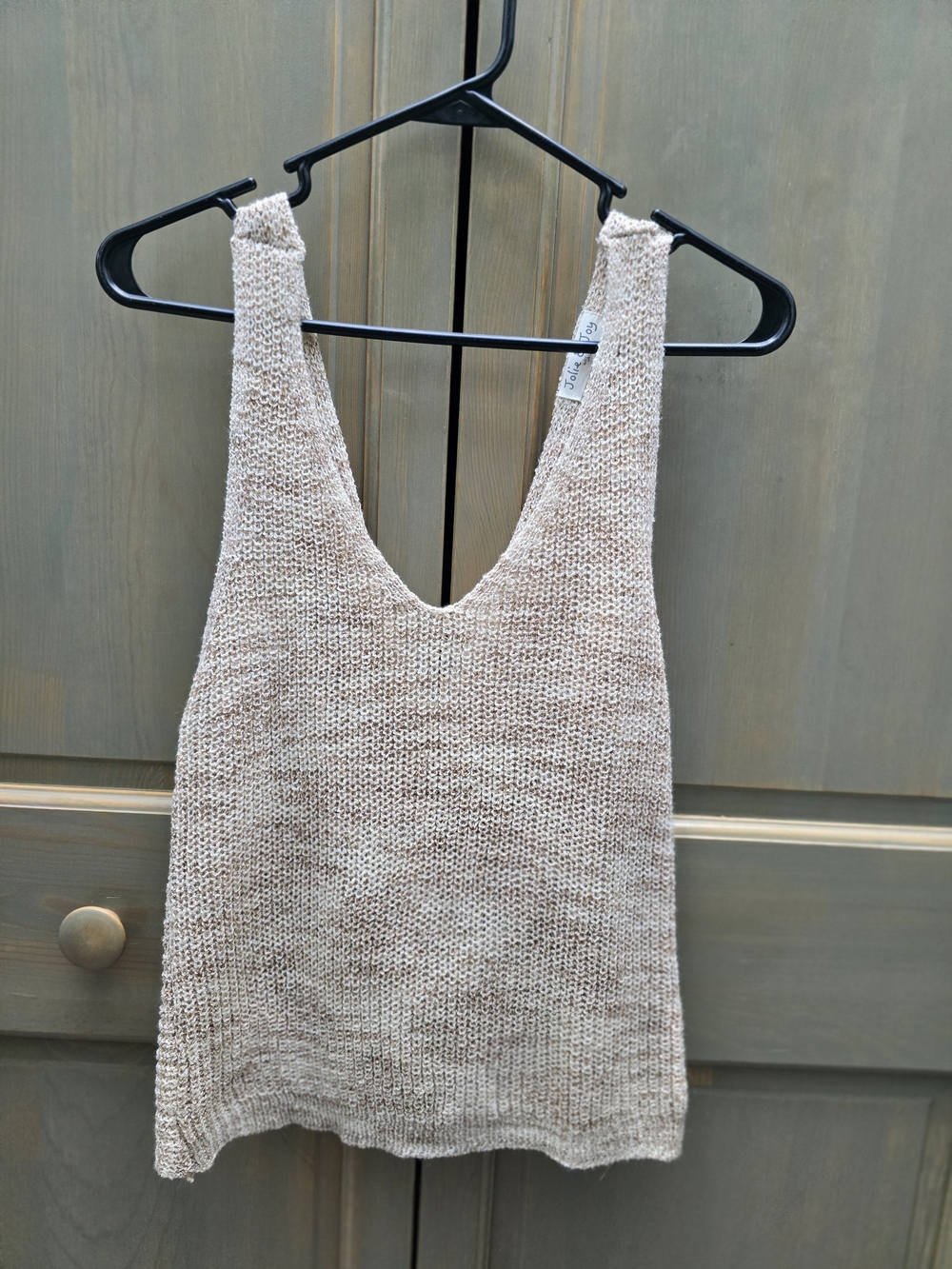 Knit V-Neck Tank Top in Light Beige - Women